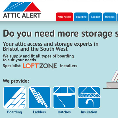 Screenshot of Attic Alert website - web design and development portfolio at Bridport Websites